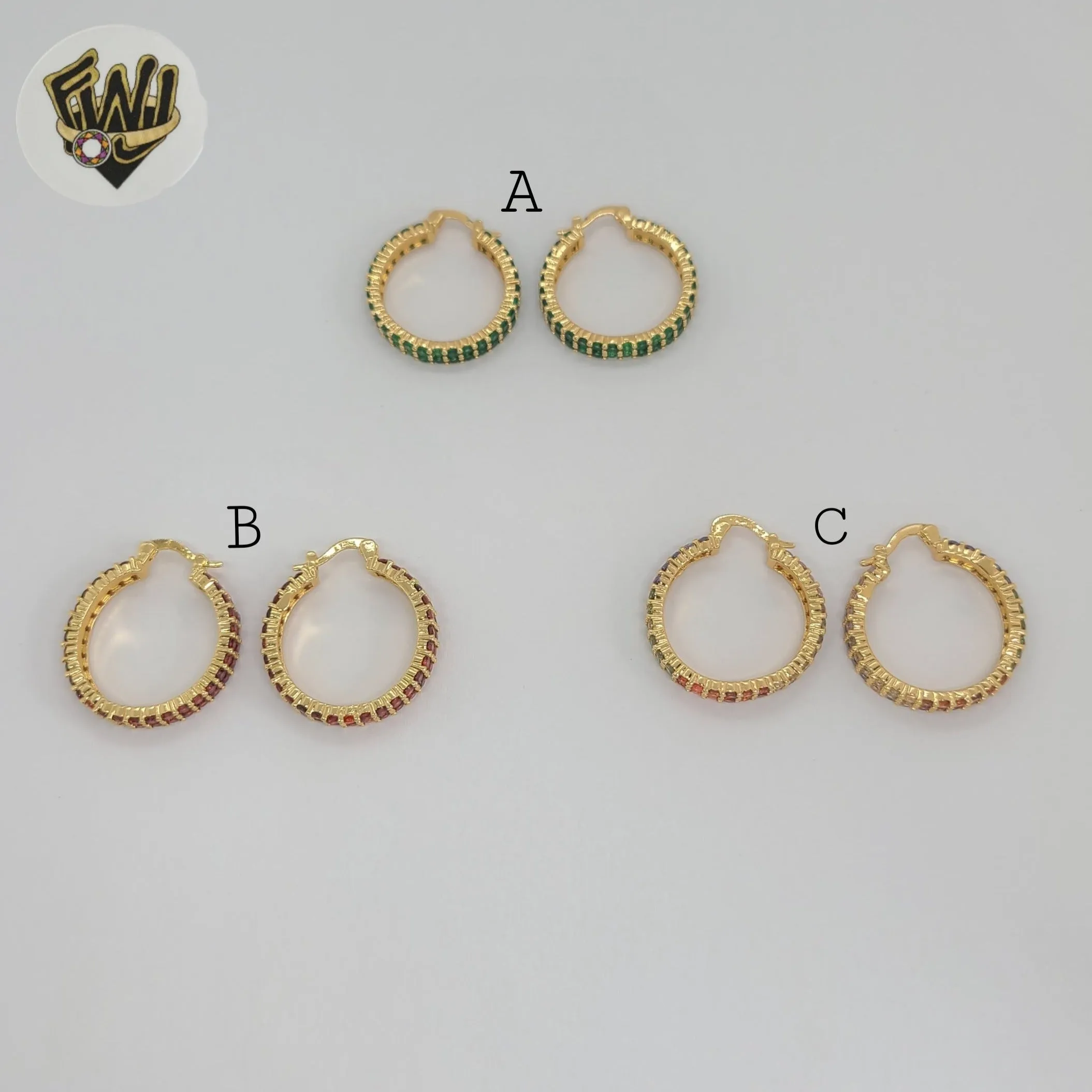 (1-2972-2) Gold Laminate - Colorful Zircon Hoops - BGO