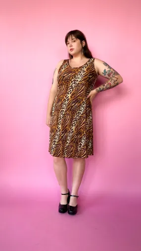 1990s Plisse Animal Print Dress, sz. XL