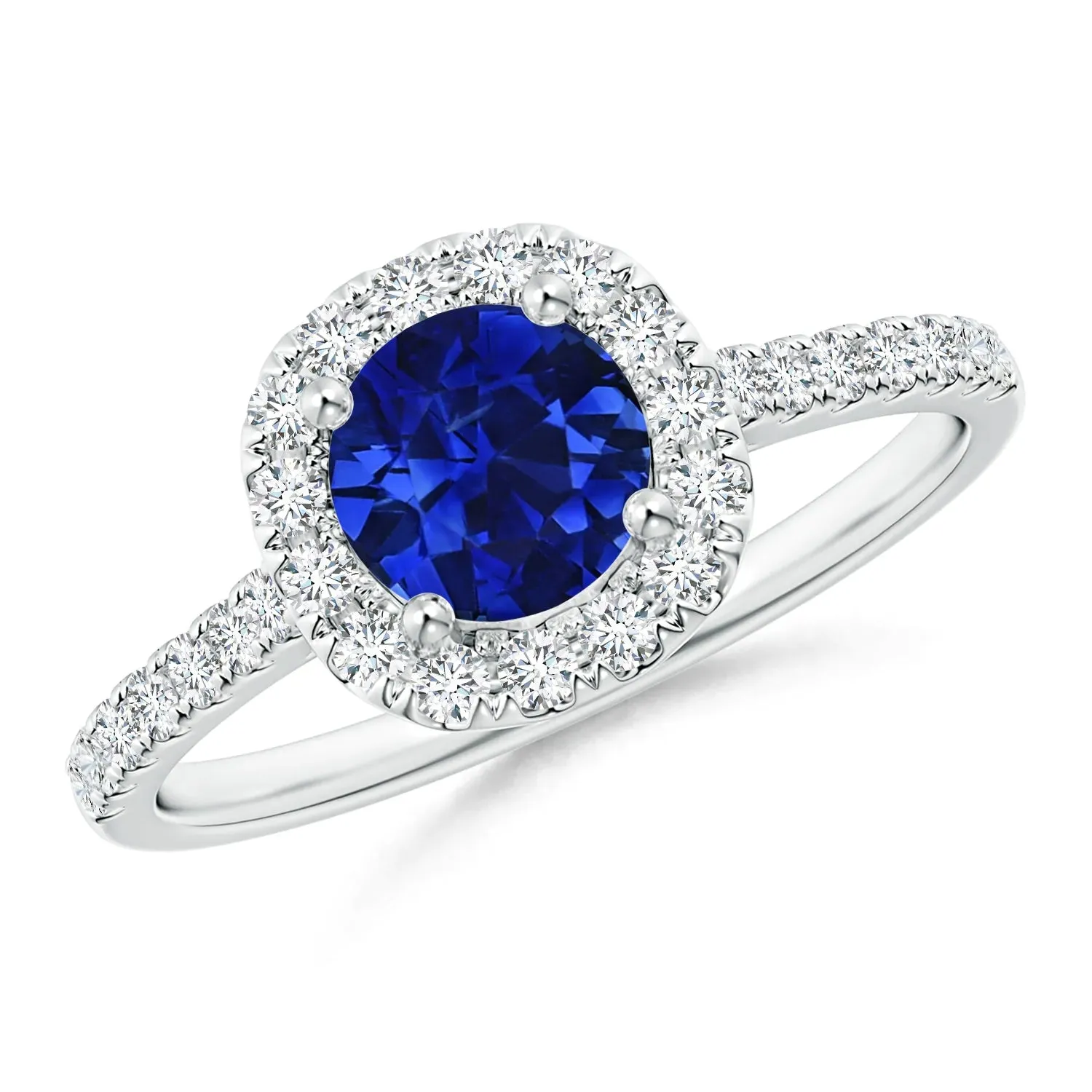 2.5 CT. Classic Halo Blue Sapphire and White Sapphire Ring