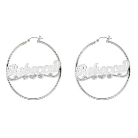 Better Jewelry Vintage Personalized .925 Sterling Silver Textured Heart Nameplate Hoops, 7 grams