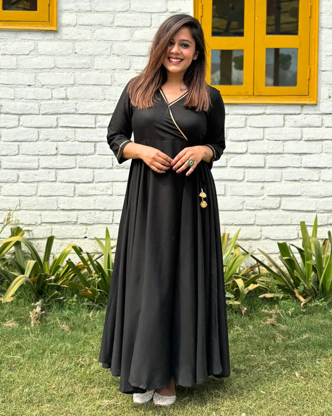 Black Angrakhaa Gheredaar Kurta