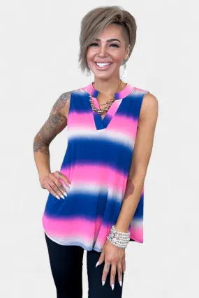 Blue Multi Striped Lizzy Tank Top [NO RETURNS]