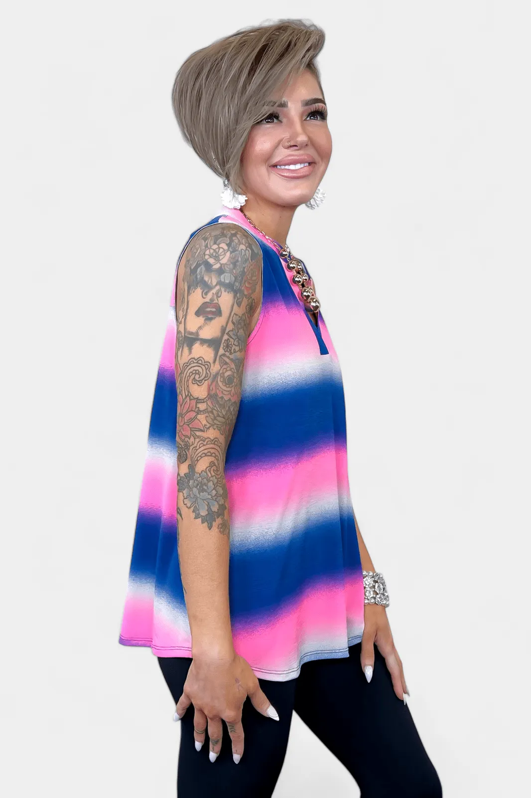 Blue Multi Striped Lizzy Tank Top [NO RETURNS]