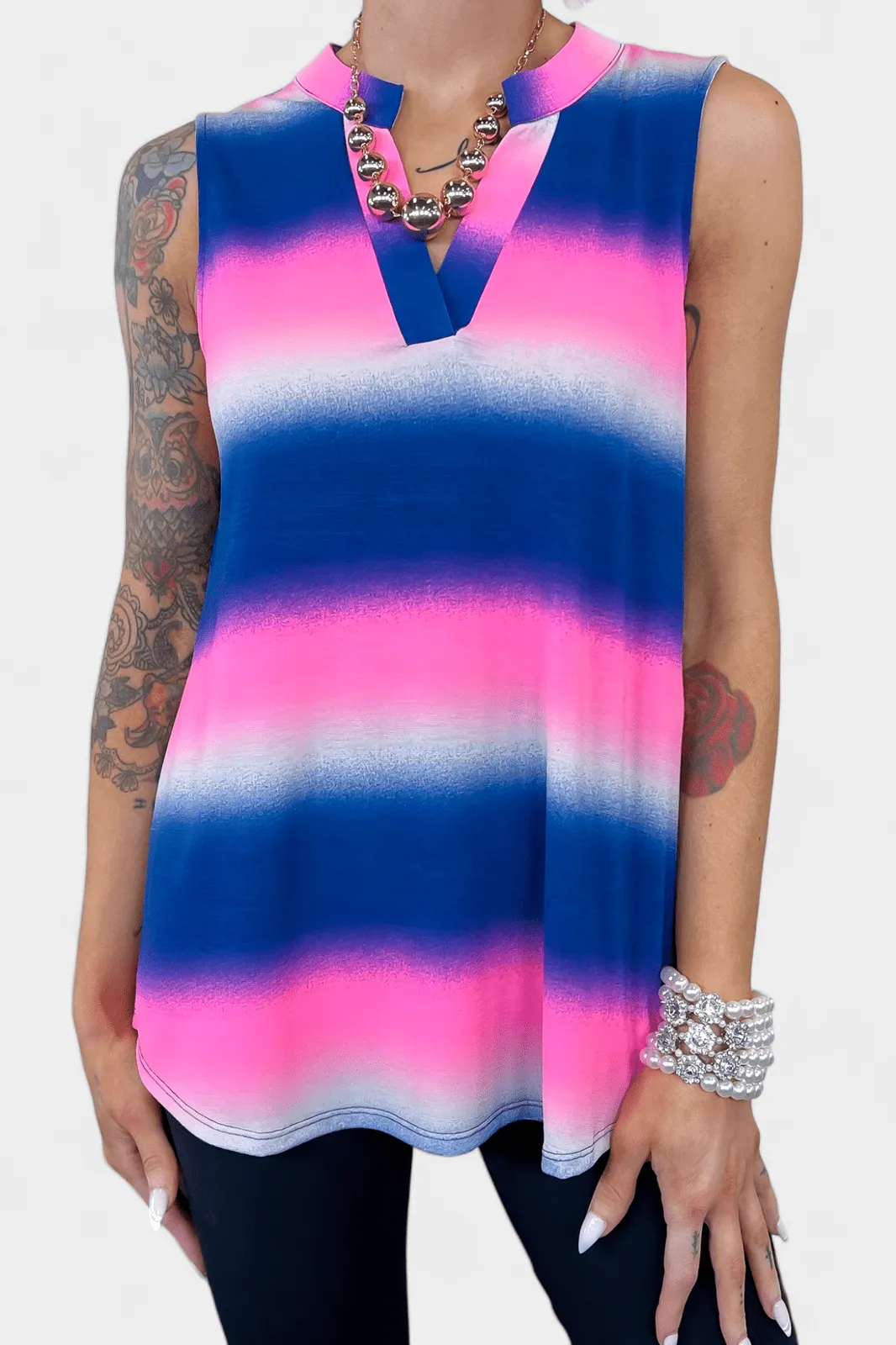 Blue Multi Striped Lizzy Tank Top [NO RETURNS]