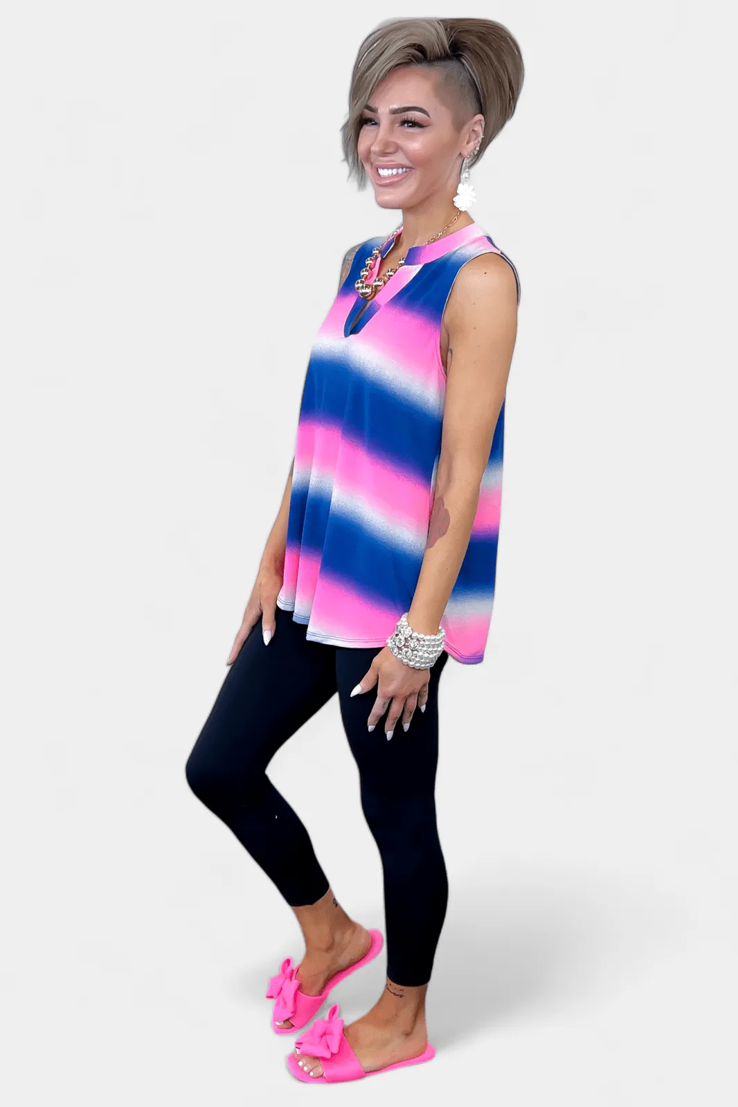 Blue Multi Striped Lizzy Tank Top [NO RETURNS]