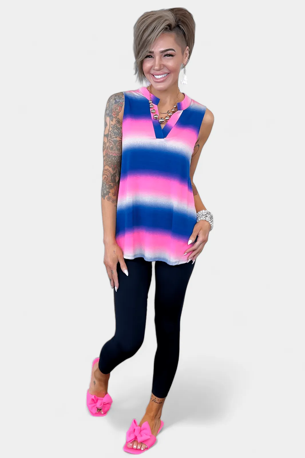 Blue Multi Striped Lizzy Tank Top [NO RETURNS]