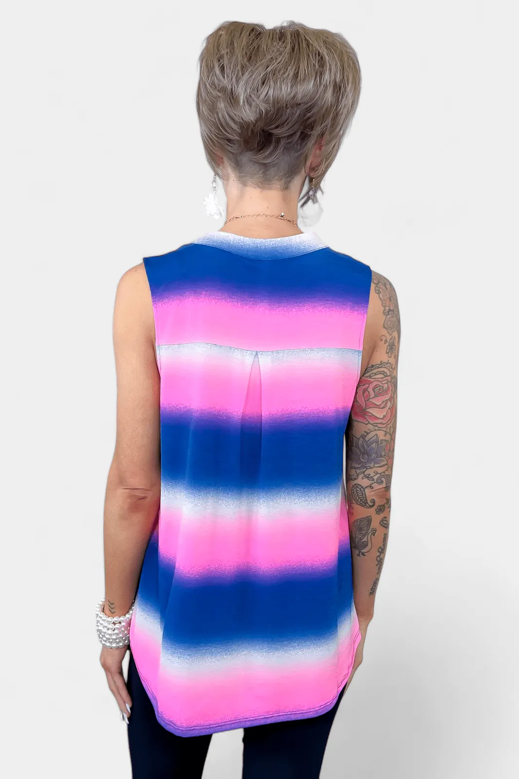 Blue Multi Striped Lizzy Tank Top [NO RETURNS]