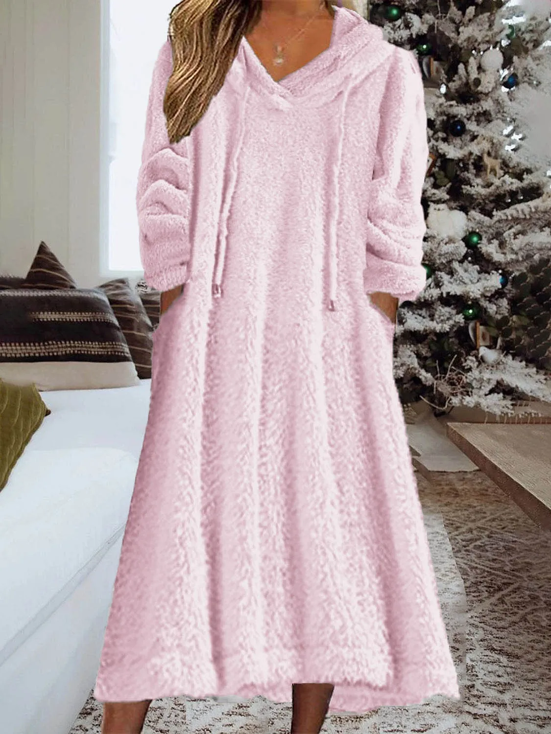 Cozy Coral Fleece Nightshirt Dress for Plus Size Women