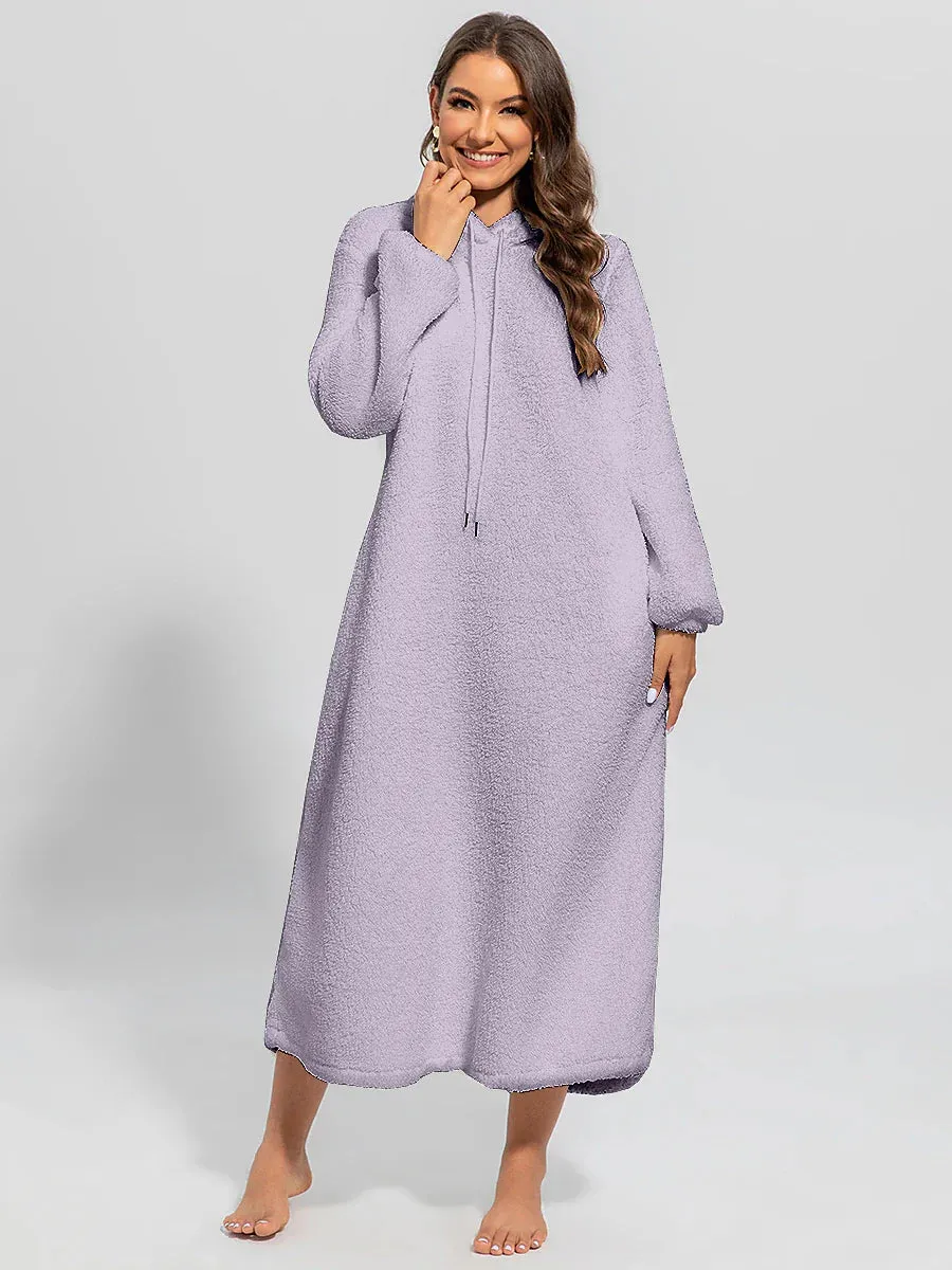 Cozy Coral Fleece Nightshirt Dress for Plus Size Women