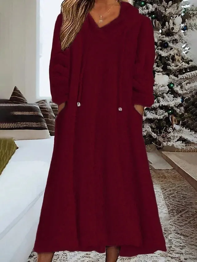 Cozy Coral Fleece Nightshirt Dress for Plus Size Women