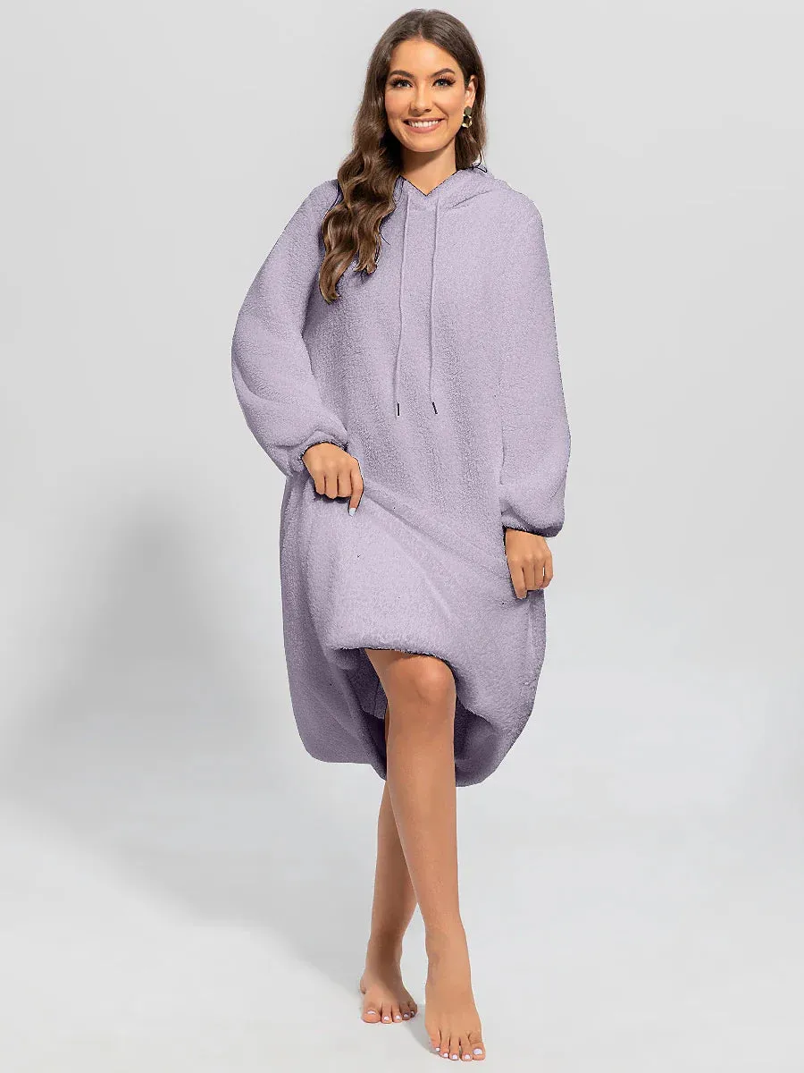 Cozy Coral Fleece Nightshirt Dress for Plus Size Women