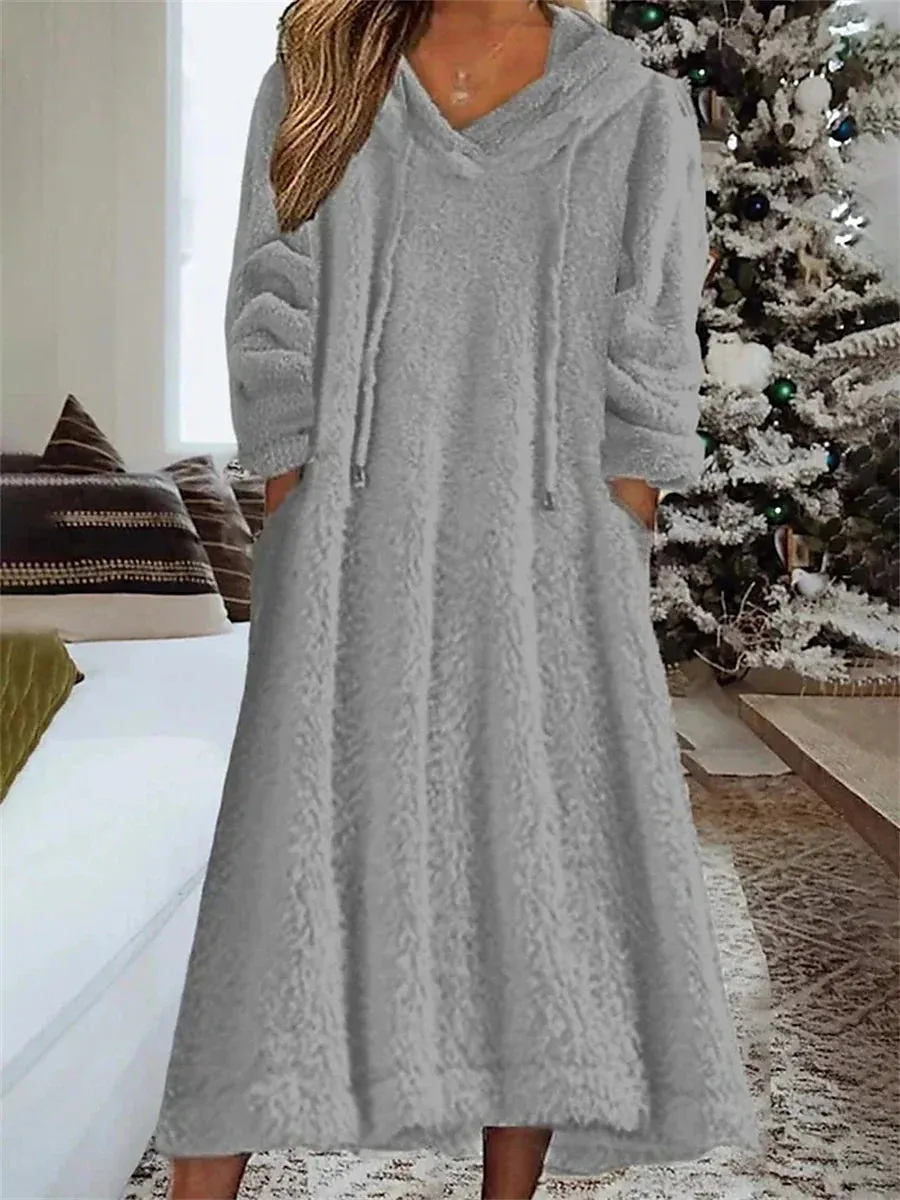 Cozy Coral Fleece Nightshirt Dress for Plus Size Women