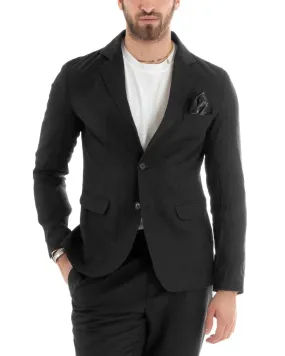 Giacca Uomo Monopetto Lino Tinta Unita Nero Sartoriale Cerimonia Elegante Casual GIOSAL-G3056A