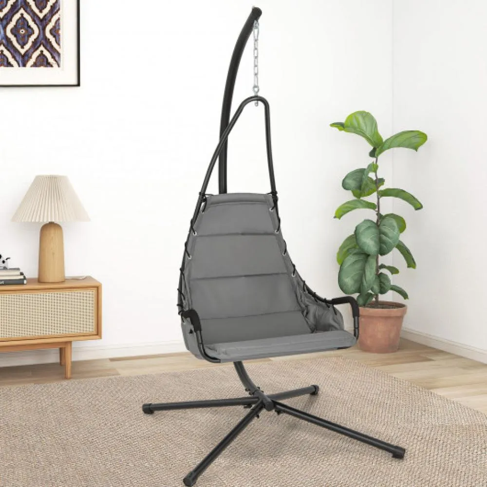 Hanging Chair with Stand and Extra Large Padded Seat-Gray