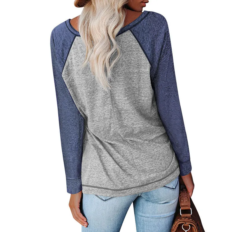 Haute Edition Women's Casual Fall Long Sleeve Top With Raglan Constrast Colorblock Sleeves