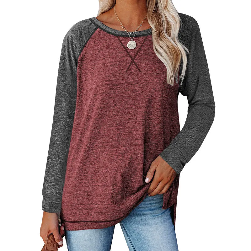 Haute Edition Women's Casual Fall Long Sleeve Top With Raglan Constrast Colorblock Sleeves