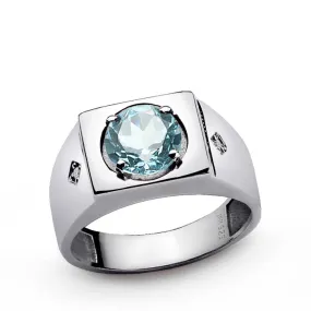 Men's Classic Solitaire Ring 8MM Round Gemstone and Diamonds