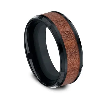 Men's Wedding Band, 8MM Black Cobalt with Wood Center