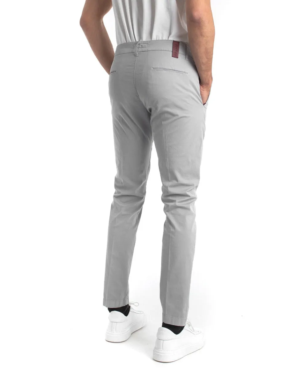 Pantaloni Uomo Cotone Tasca America Chinos Sartoriale Slim Fit Casual Grigio Chiaro GIOSAL-P5703A