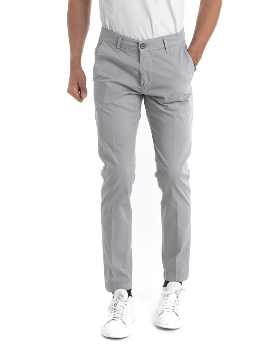 Pantaloni Uomo Cotone Tasca America Chinos Sartoriale Slim Fit Casual Grigio Chiaro GIOSAL-P5703A