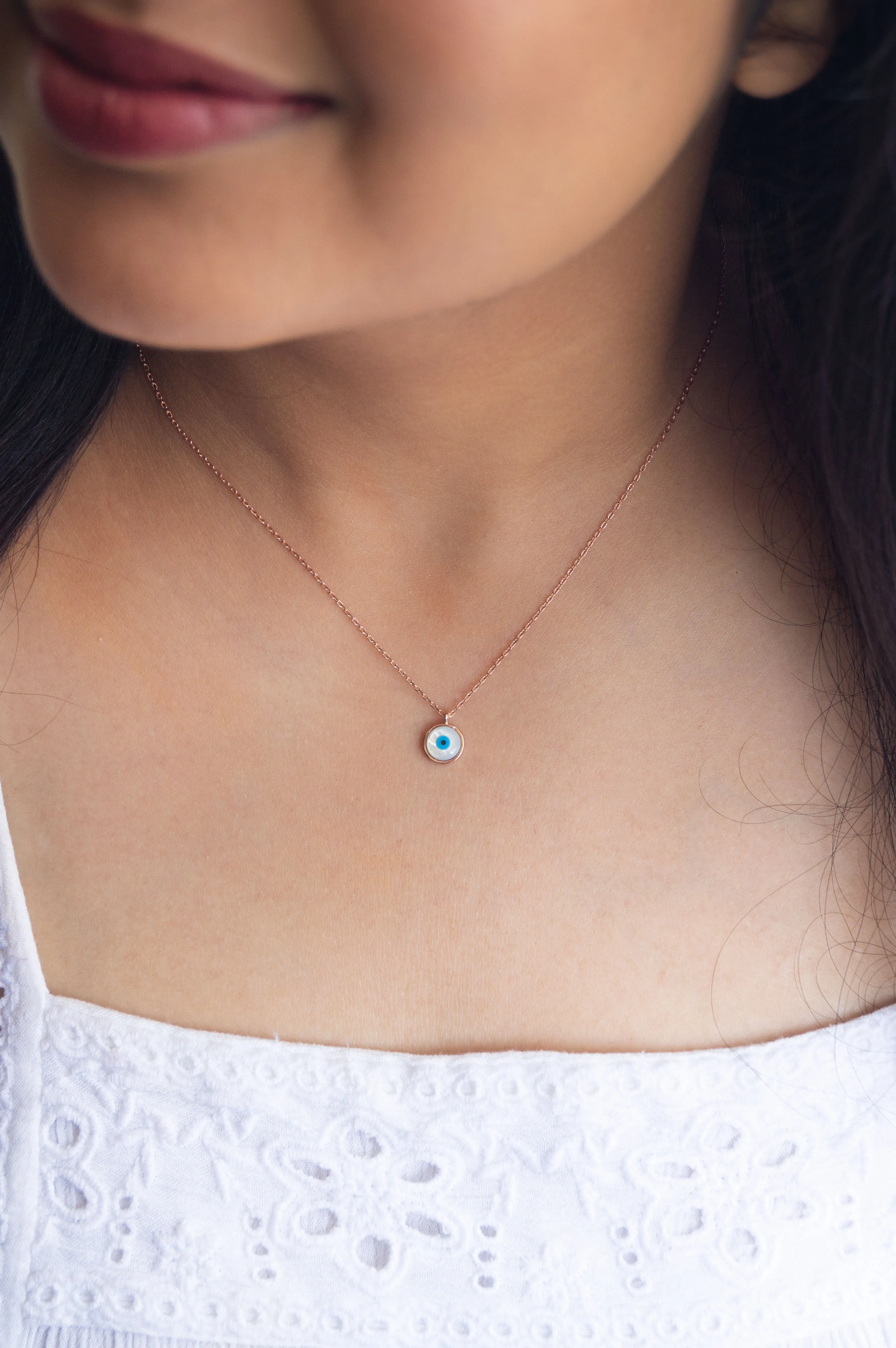 Petite Classic Evil Eye Rose Gold Plated Sterling Silver Chain Necklace