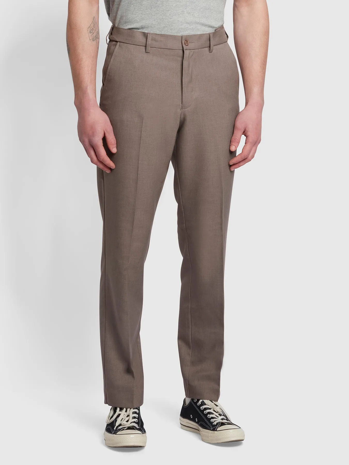 Roachman Flexi Waist Trousers In Dark Taupe