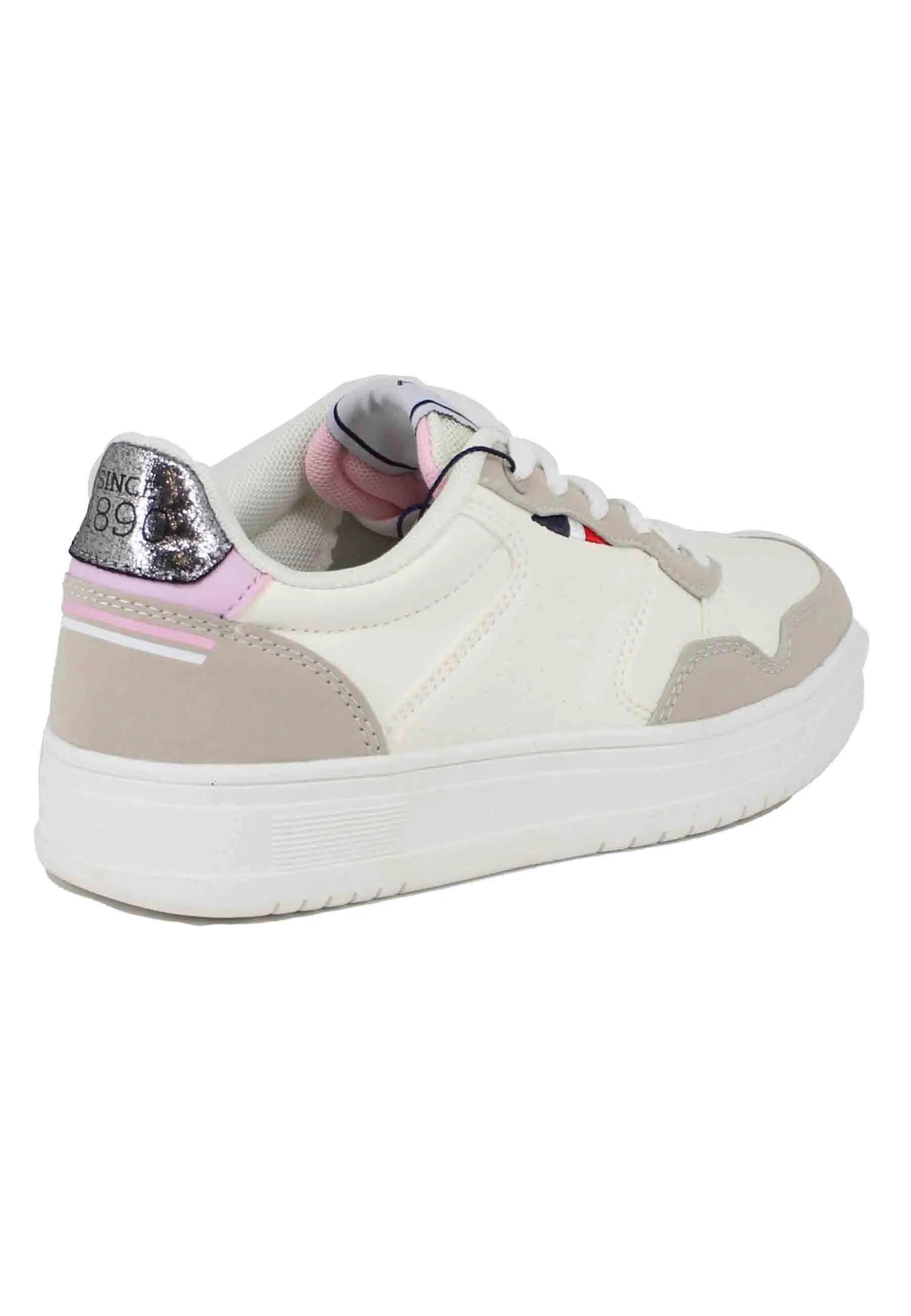 Sneakers donna in eco pelle vintage bianco e nude