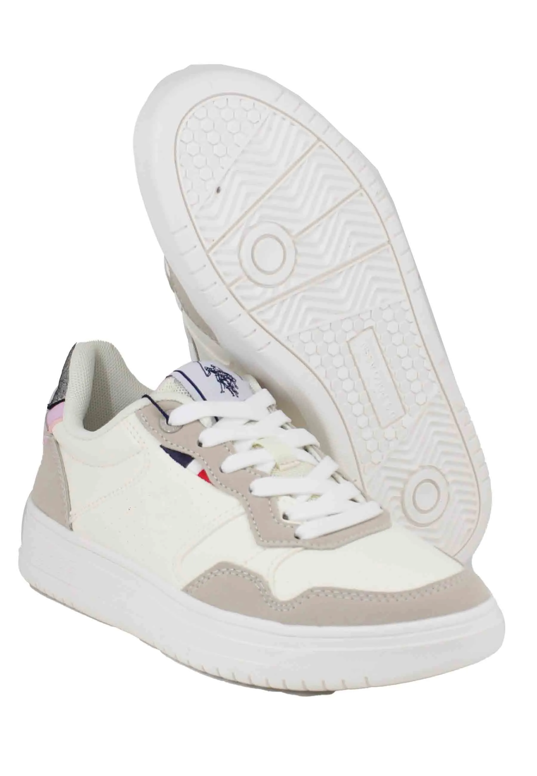 Sneakers donna in eco pelle vintage bianco e nude