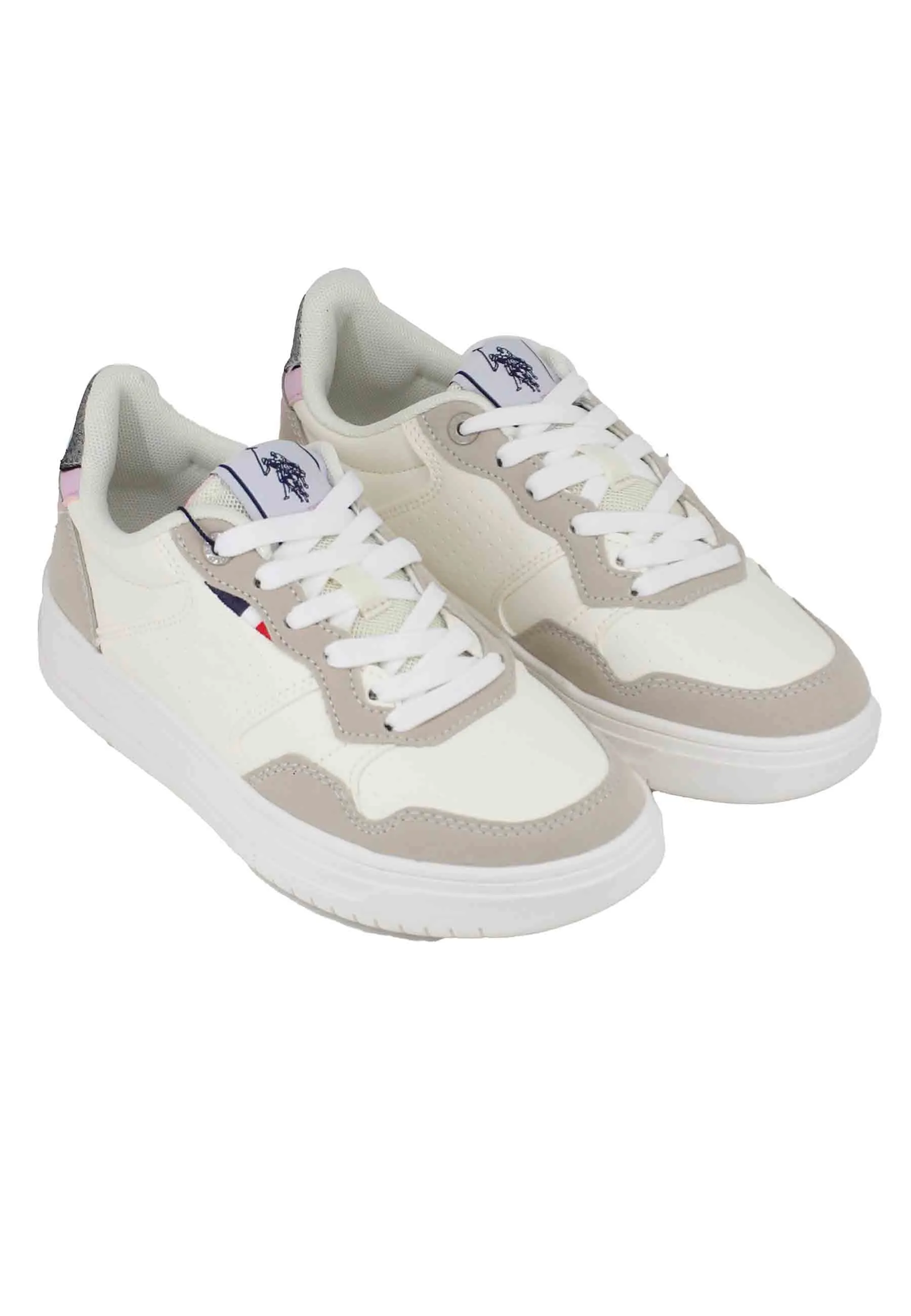 Sneakers donna in eco pelle vintage bianco e nude